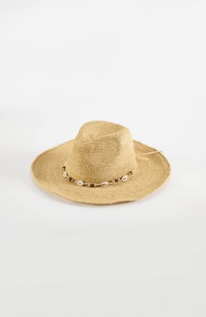 Shell-Trimmed Raffia Fedora