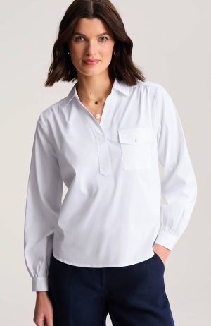Shirred Cotton-Stretch Top