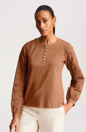 Eyelet-Trimmed Jersey Top