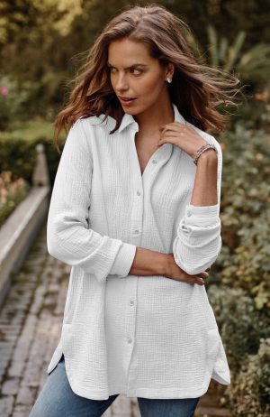 Cotton-Gauze Button-Front Tunic