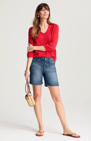 Lightweight Denim Tie-Waist Shorts
