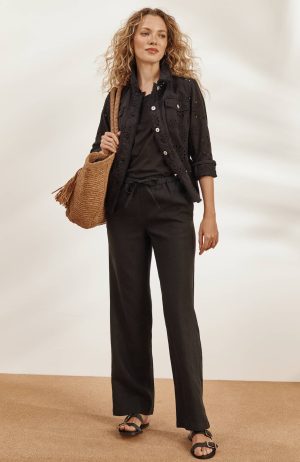 Linen Drawstring Wide-Leg Pants